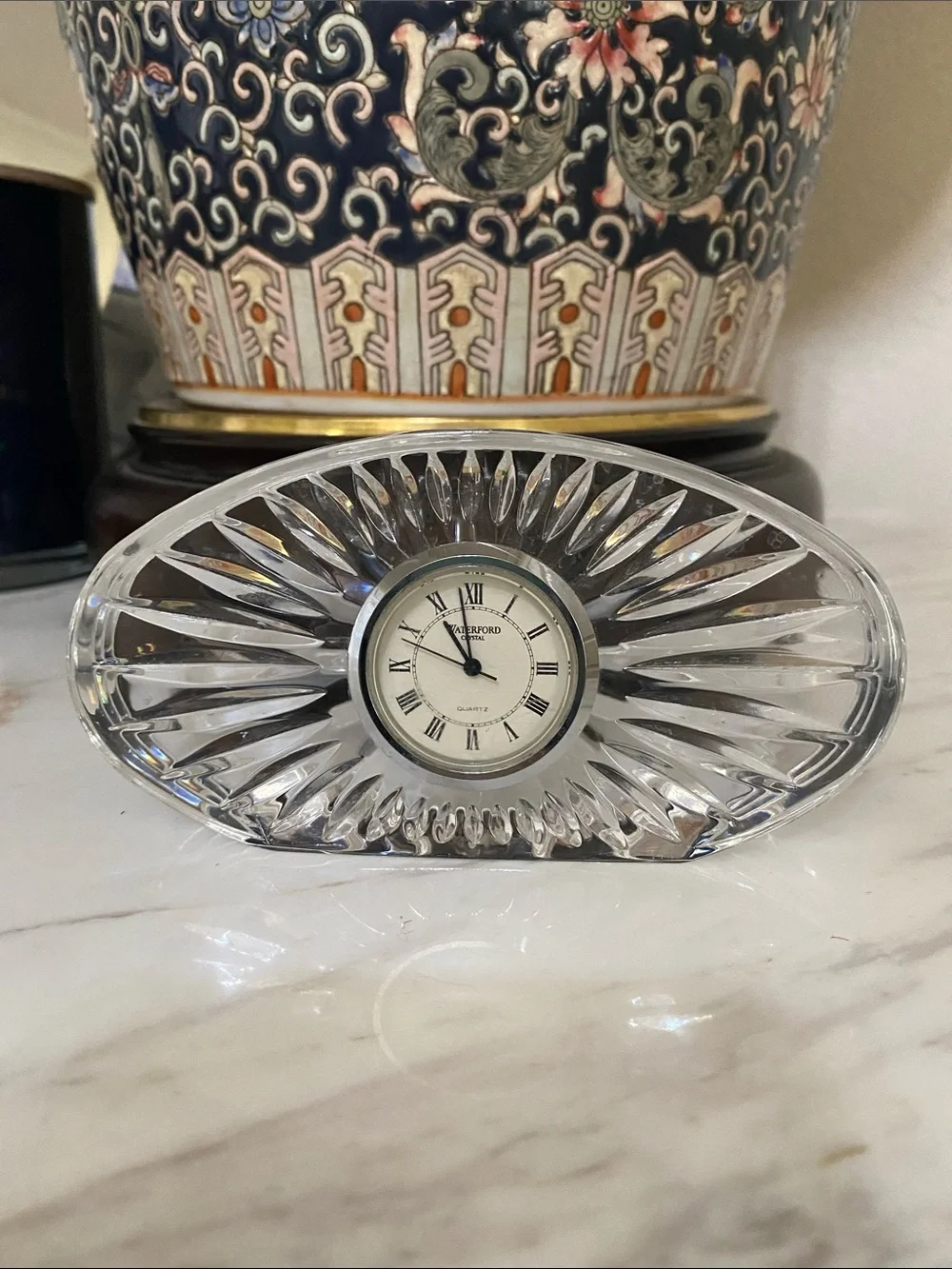 Waterford Clear Crystal Oval Desk Clock with Sunburst Cut